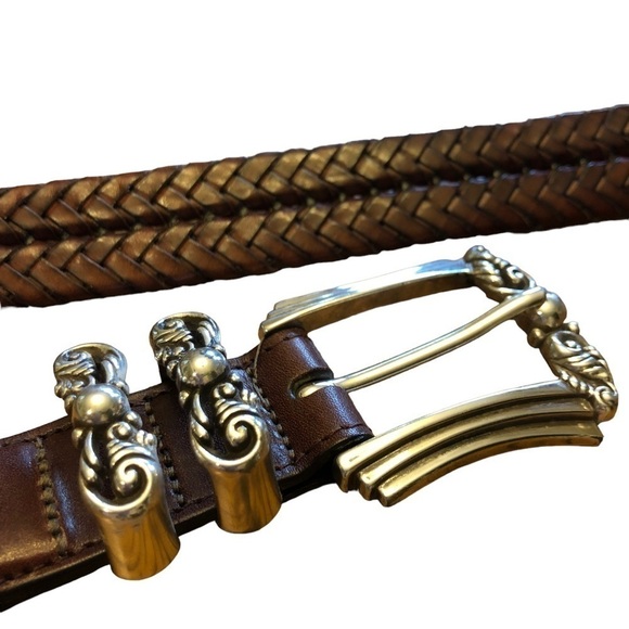 Brighton Brown Braided Leather Belt with Gold Buckle - Picture 4 of 11